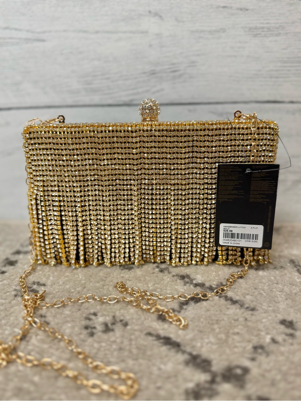 NWT Gold Crystal Fringe Evening Clutch by Forever 21